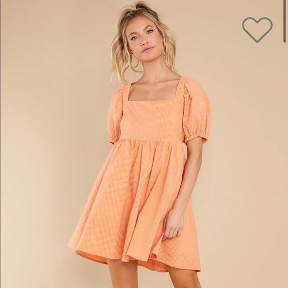 One Kiss Away Peach Puff Sleeve Dress - Picture 1 of 4